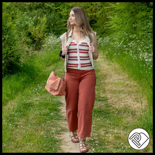 Veste jean, top crochet, jean rouille large chez Promod Ancenis