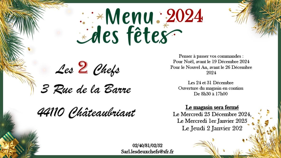 Menu de Noël chez Les Deux Chefs à Châteaubriant