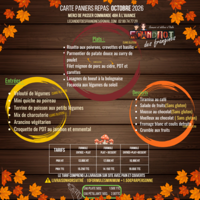 Carte Du restaurant le Candiot des Frangines pour le mois d'octobre