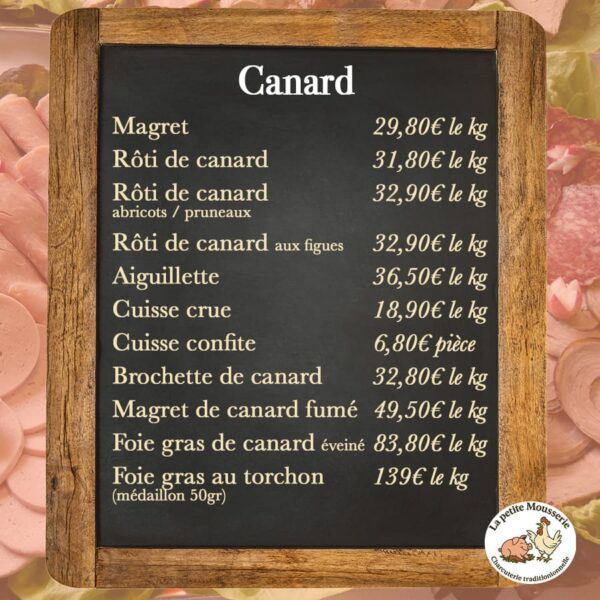 Carte traiteur canard La Petite Mousserie située à la Guerche de Bretagne près de Vitré
