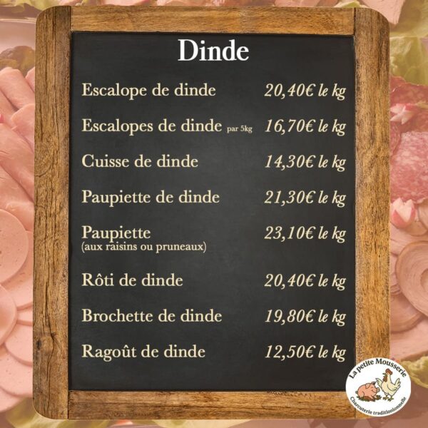 Carte traiteur dinde La Petite Mousserie située à la Guerche de Bretagne près de Vitré