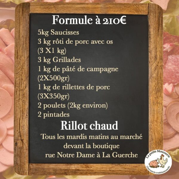 Carte traiteur formule à 210€ La Petite Mousserie située à la Guerche de Bretagne près de Vitré