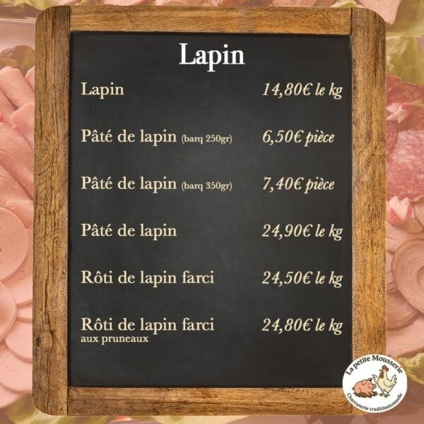 Carte traiteur lapin La Petite Mousserie située à la Guerche de Bretagne près de Vitré