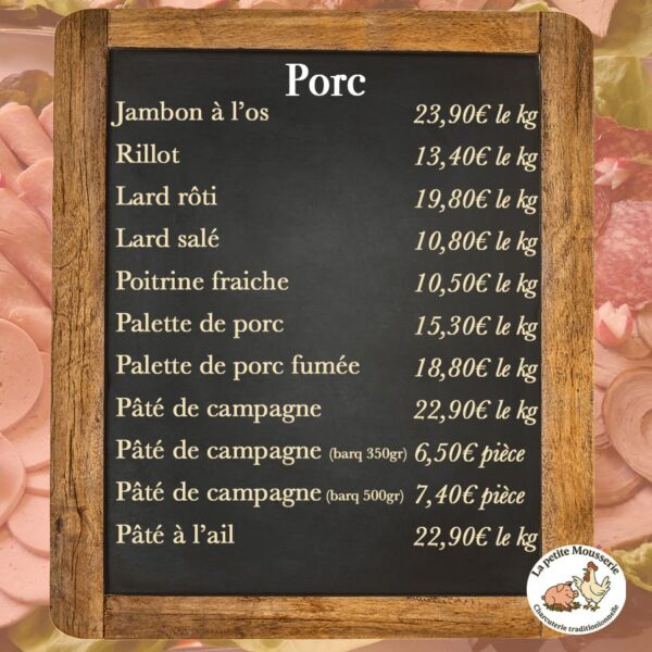 Carte traiteur porc La Petite Mousserie située à la Guerche de Bretagne près de Vitré