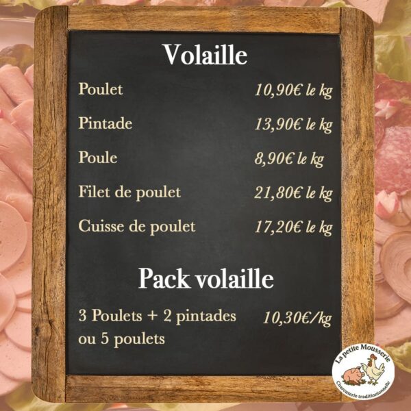 Carte traiteur volaille La Petite Mousserie située à la Guerche de Bretagne près de Vitré
