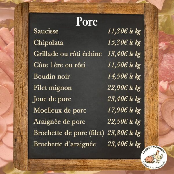 Carte traiteur porc La Petite Mousserie située à la Guerche de Bretagne près de Vitré