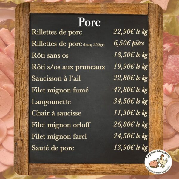 Carte traiteur porc La Petite Mousserie située à la Guerche de Bretagne près de Vitré